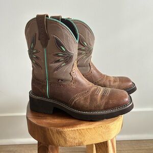 Size 8.5 B Justin Nettie Brown Turquoise Cowboy Western Work Boots